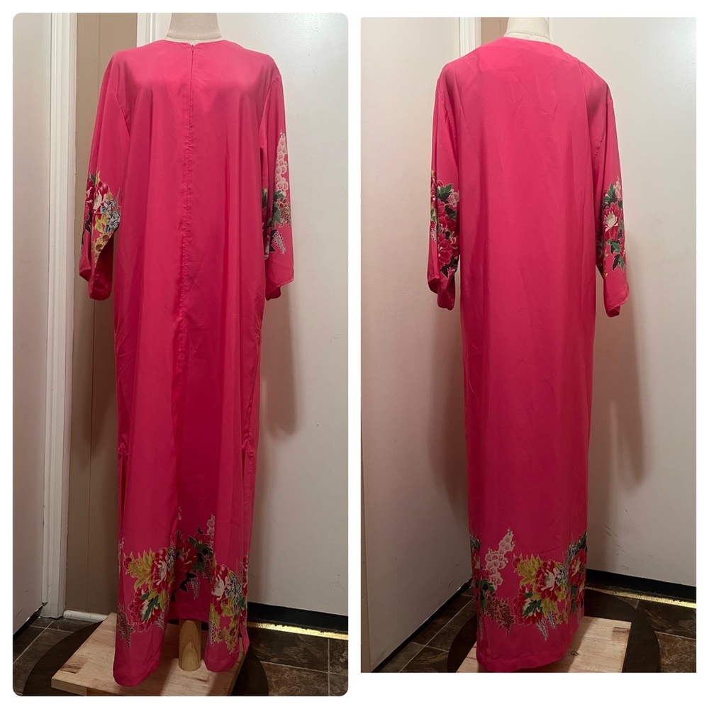Natori Vintage Pink Floral Maxi L Summer House Zip Up Dress Size S